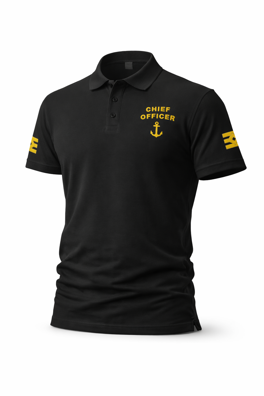 Poloshirt für die Chief Officer-Uniform mit Stickereien auf der linken Brust und den Ärmeln