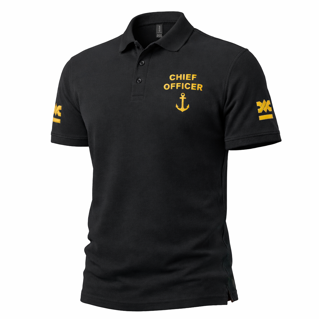 Poloshirt für die Chief Officer-Uniform mit Stickereien auf der linken Brust und den Ärmeln