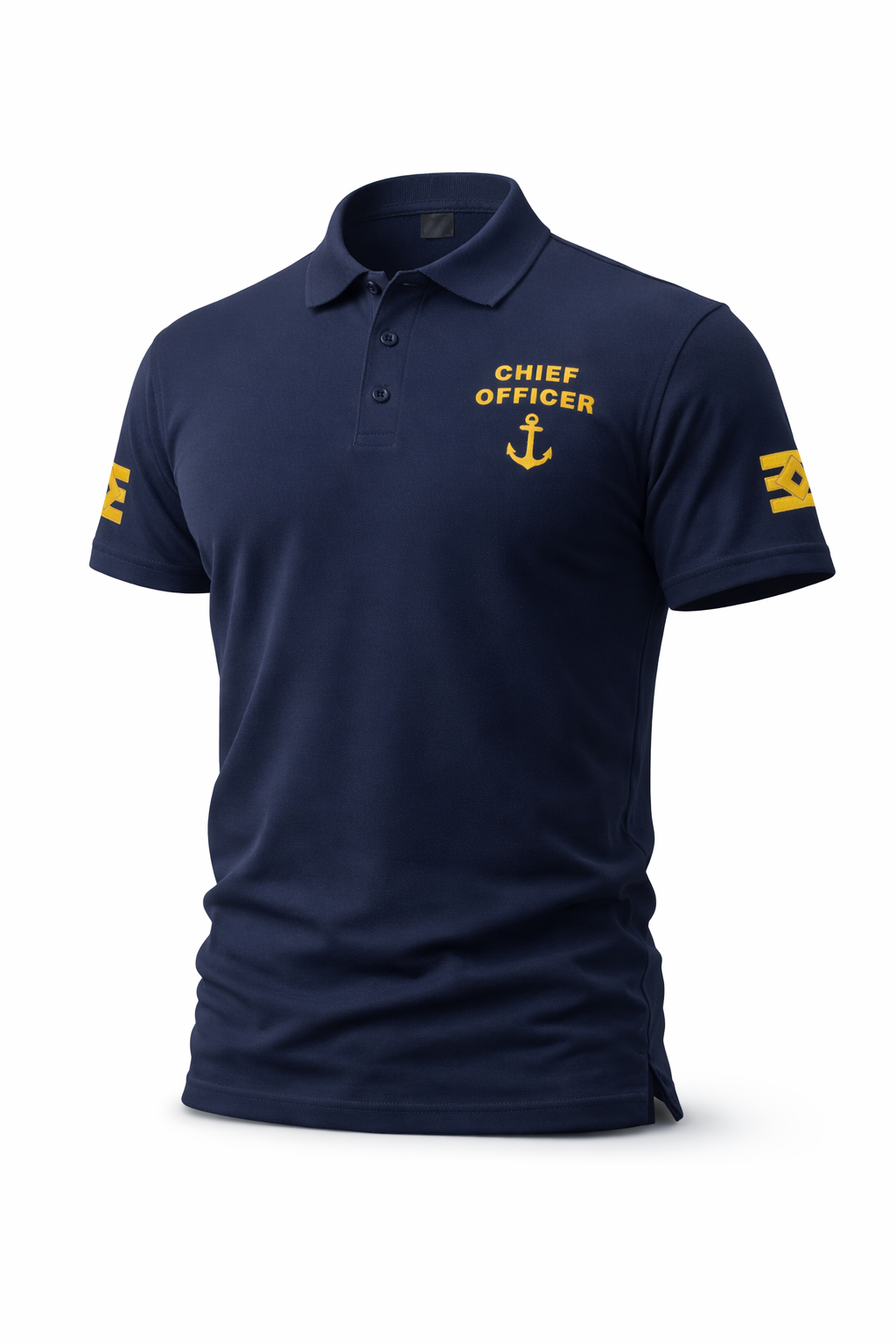 Poloshirt für die Chief Officer-Uniform mit Stickereien auf der linken Brust und den Ärmeln
