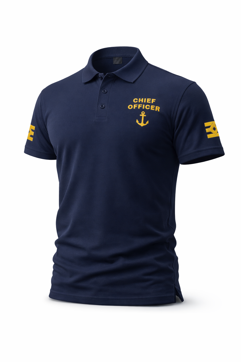 Poloshirt für die Chief Officer-Uniform mit Stickereien auf der linken Brust und den Ärmeln