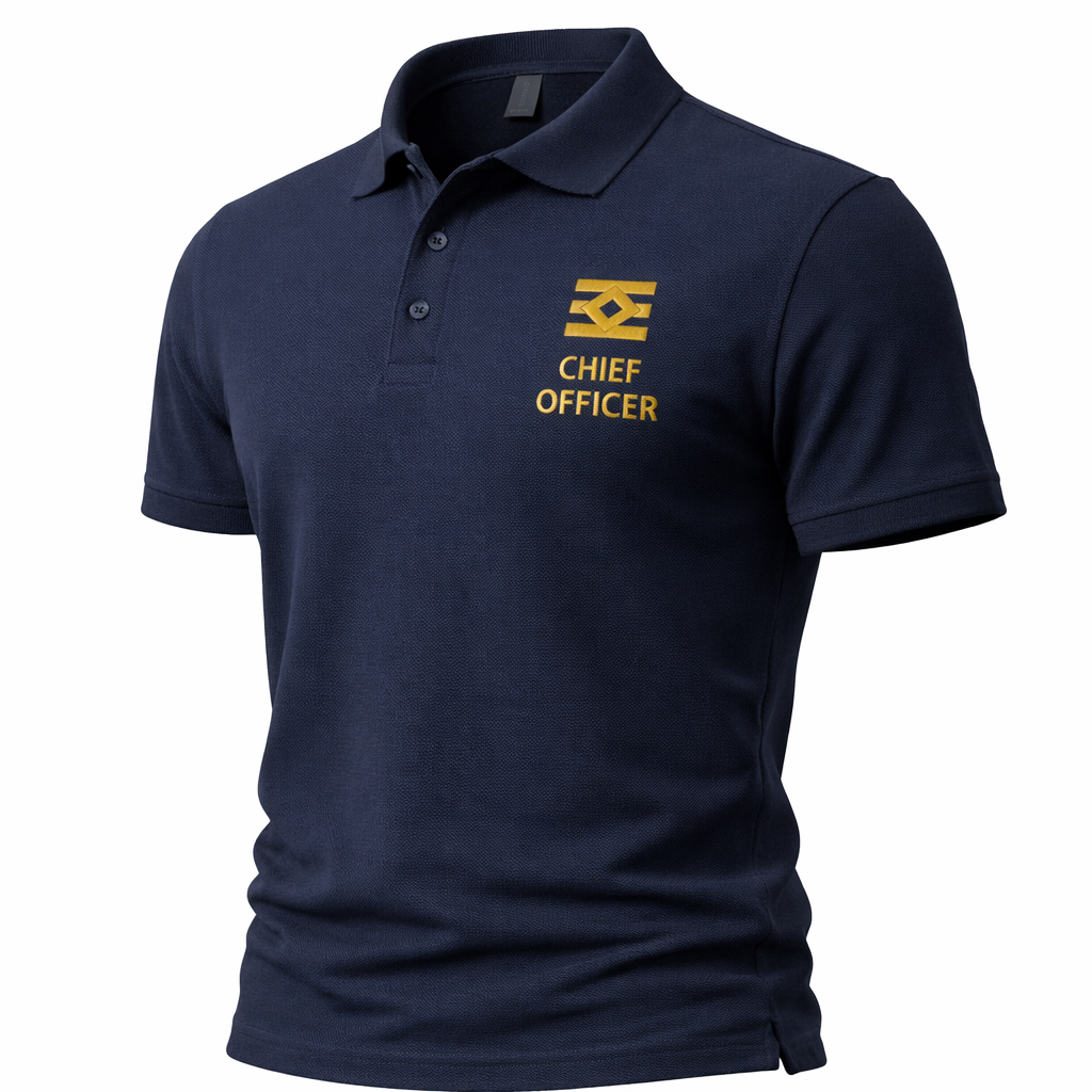 Polo de uniforme de oficial jefe con bordado en el pecho izquierdo.