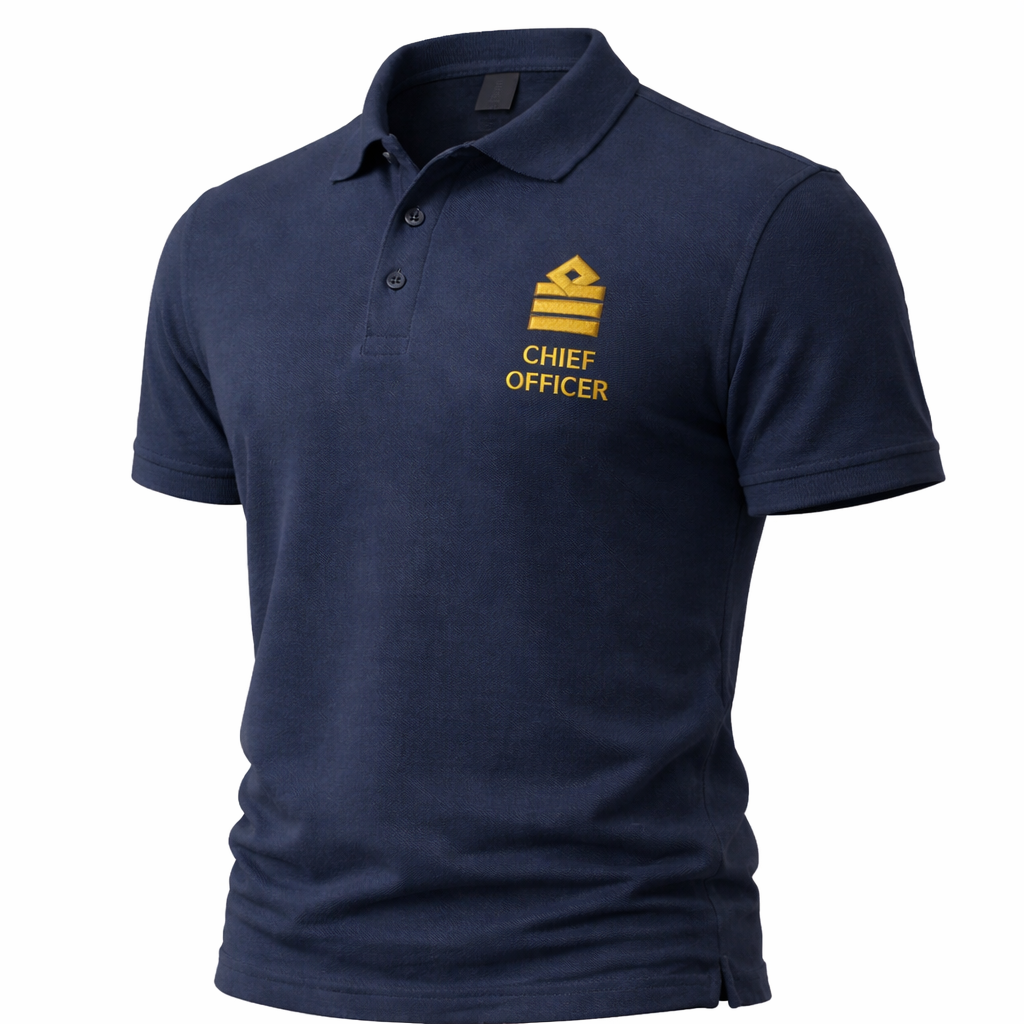 Polo de uniforme de oficial jefe con bordado en el pecho izquierdo.
