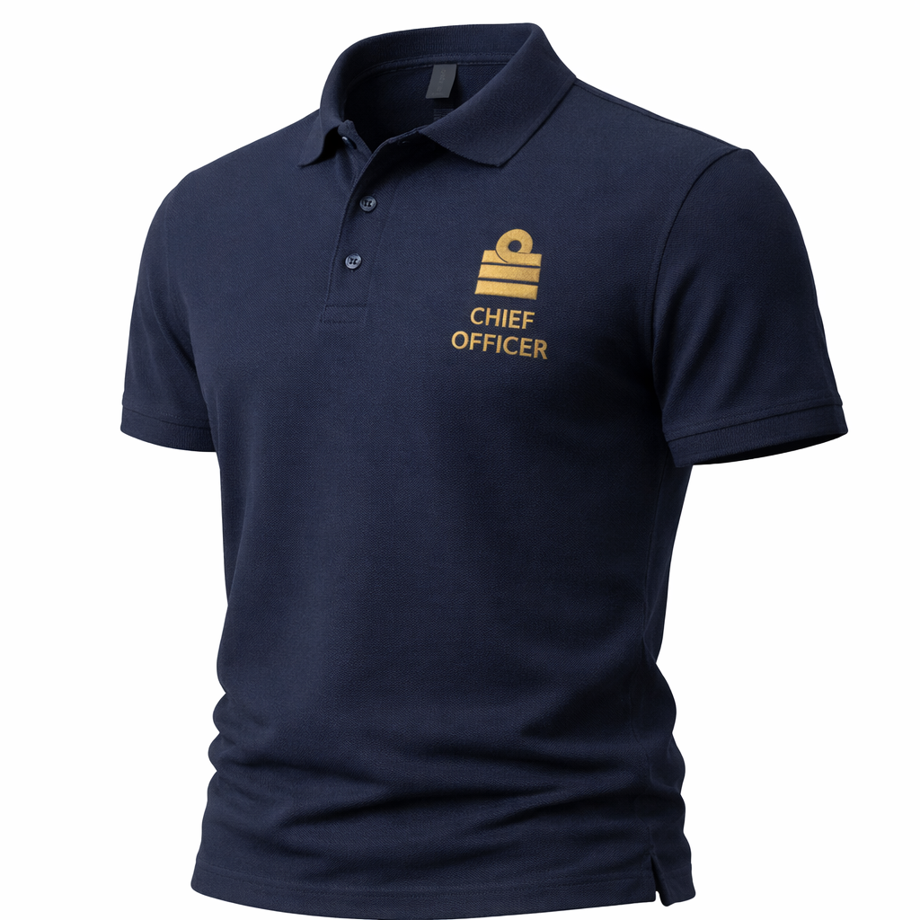 Polo de uniforme de oficial jefe con bordado en el pecho izquierdo.