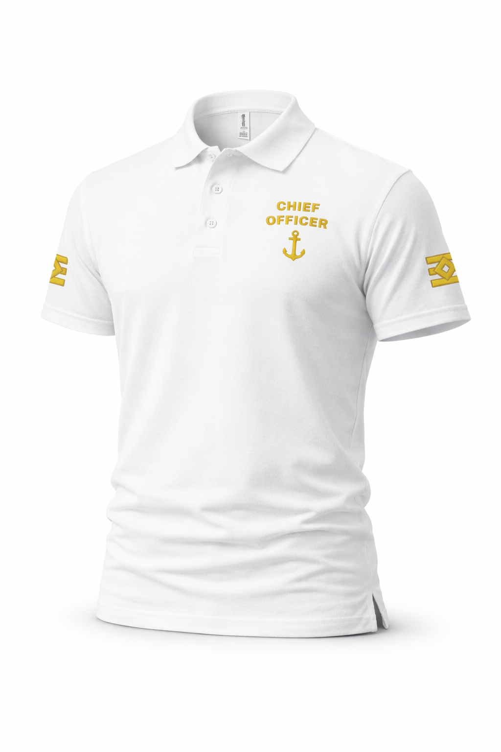 Poloshirt für die Chief Officer-Uniform mit Stickereien auf der linken Brust und den Ärmeln