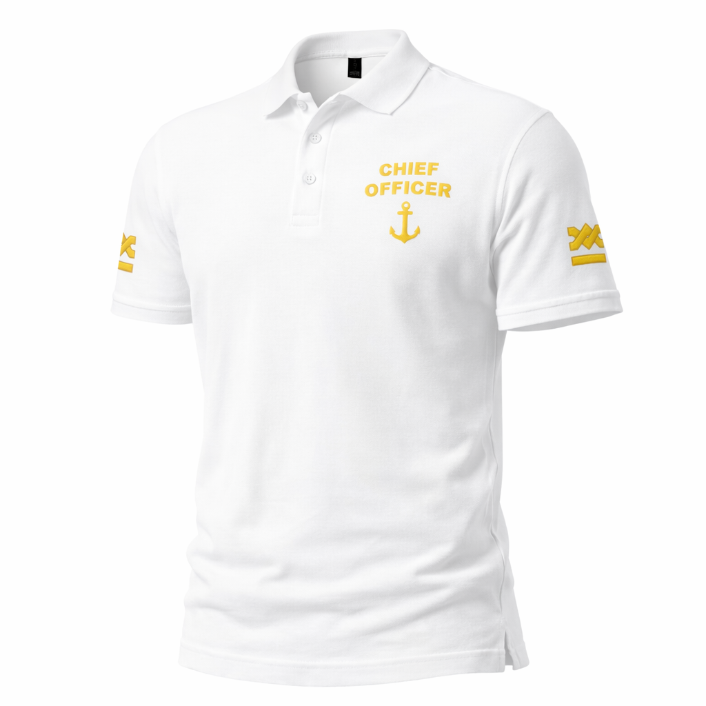 Poloshirt für die Chief Officer-Uniform mit Stickereien auf der linken Brust und den Ärmeln