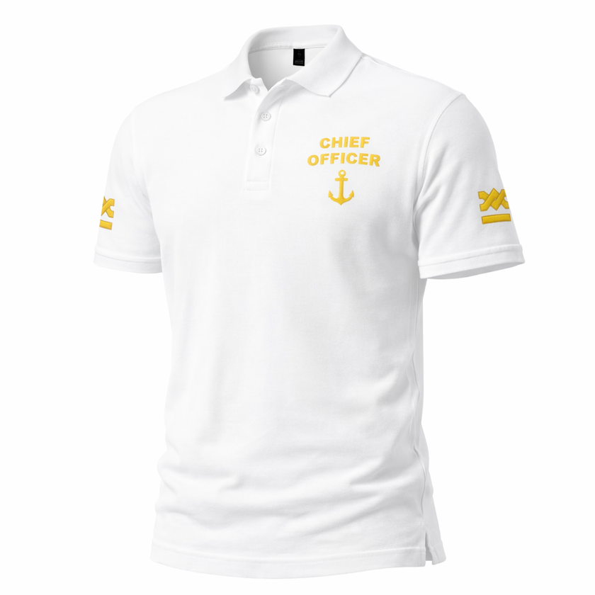 Poloshirt für die Chief Officer-Uniform mit Stickereien auf der linken Brust und den Ärmeln