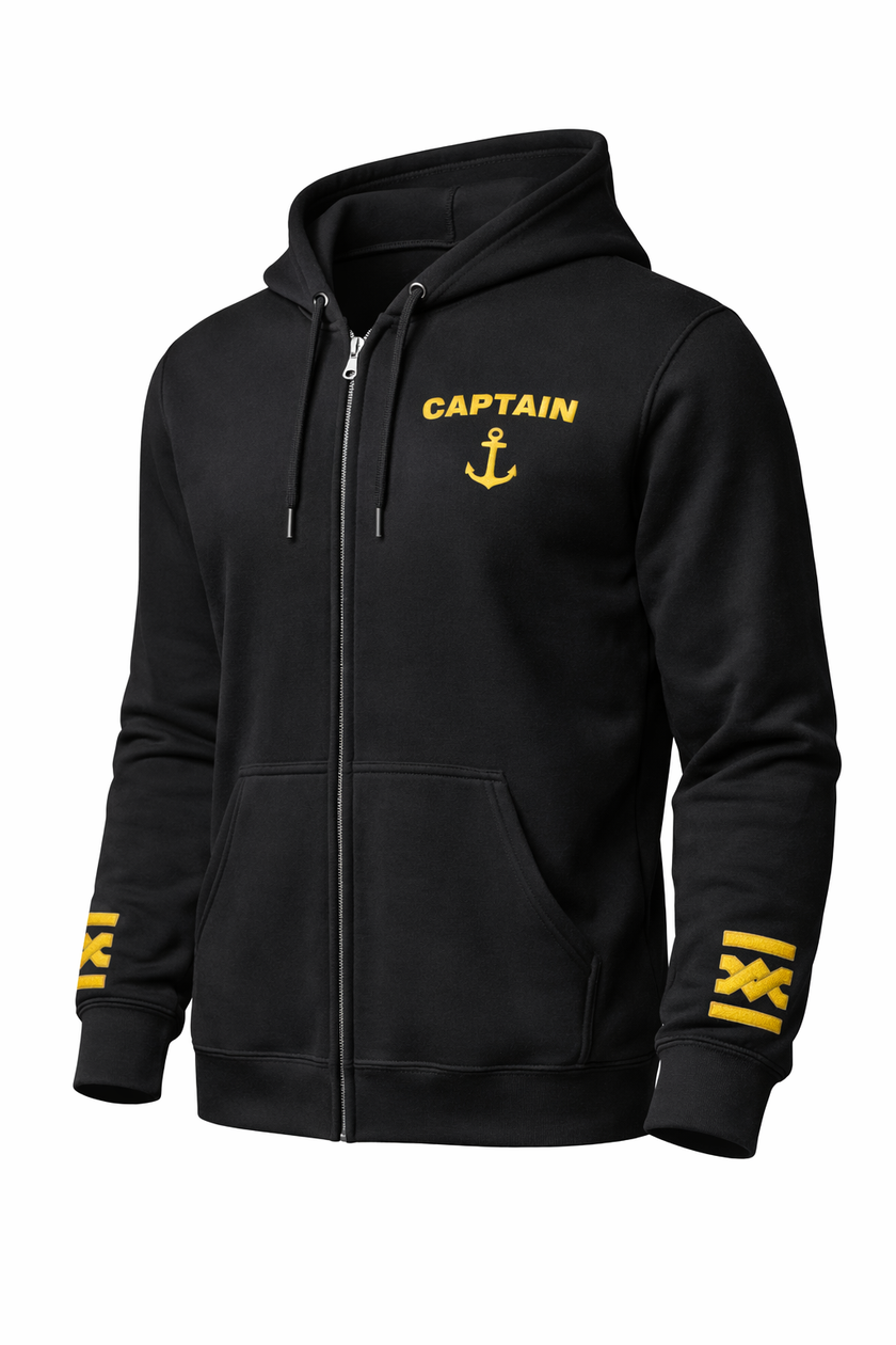 Captain Uniform Zip Hoodie with Rank Embroidery & Epaulettes