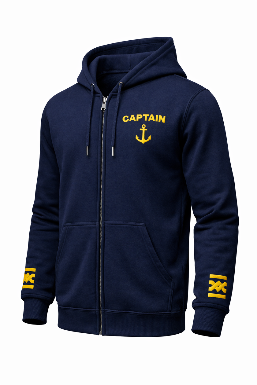 Captain Uniform Zip Hoodie with Rank Embroidery & Epaulettes