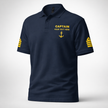 Captain Polo Shirt with Embroidered Epaulettes and Custom Rank Text