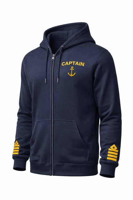 Captain Uniform Zip Hoodie with Rank Embroidery & Epaulettes