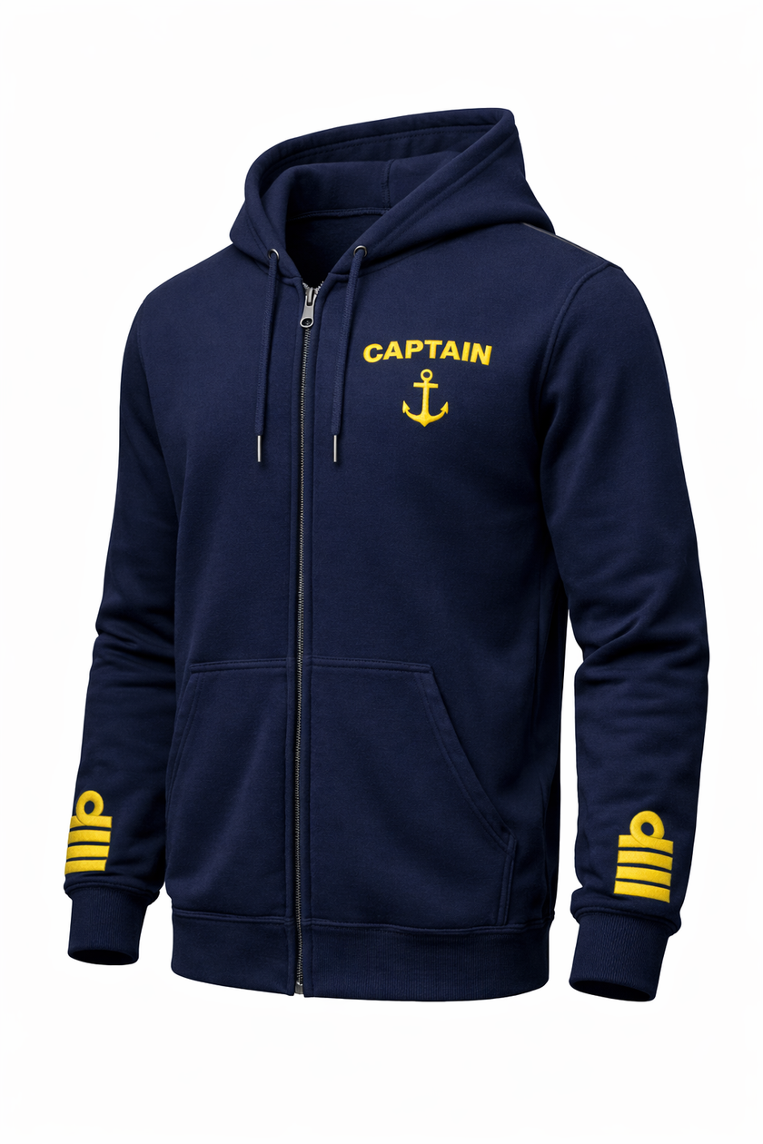 Captain Uniform Zip Hoodie with Rank Embroidery & Epaulettes