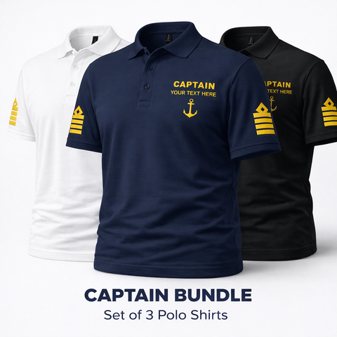 Personalised Captain Polo Shirts Bundle | Custom Embroidered Maritime Uniform