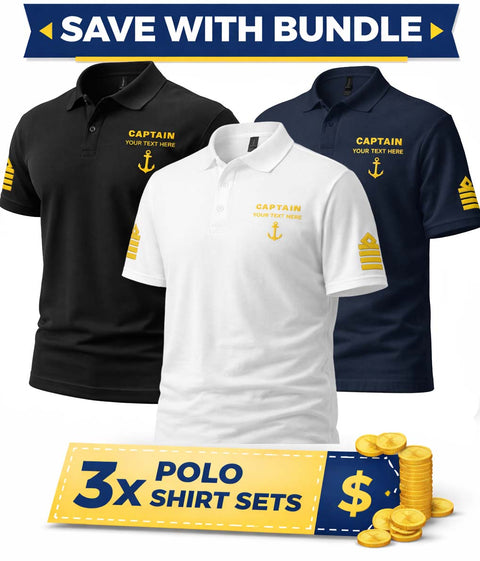 Personalised Captain Polo Shirts Bundle | Custom Embroidered Maritime Uniform