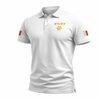 White polo shirt with 'Pilot' and steering wheel design on a white background