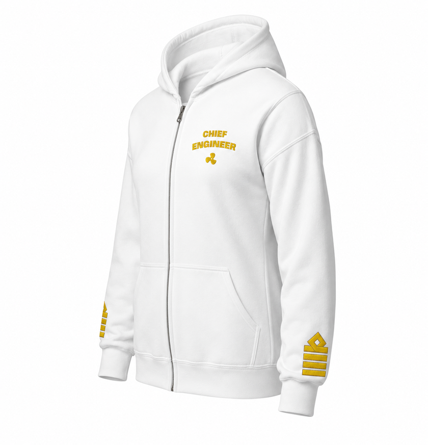 Chief Engineer Uniform Zip Hoodie – Epaulettes & Rank Embroidery
