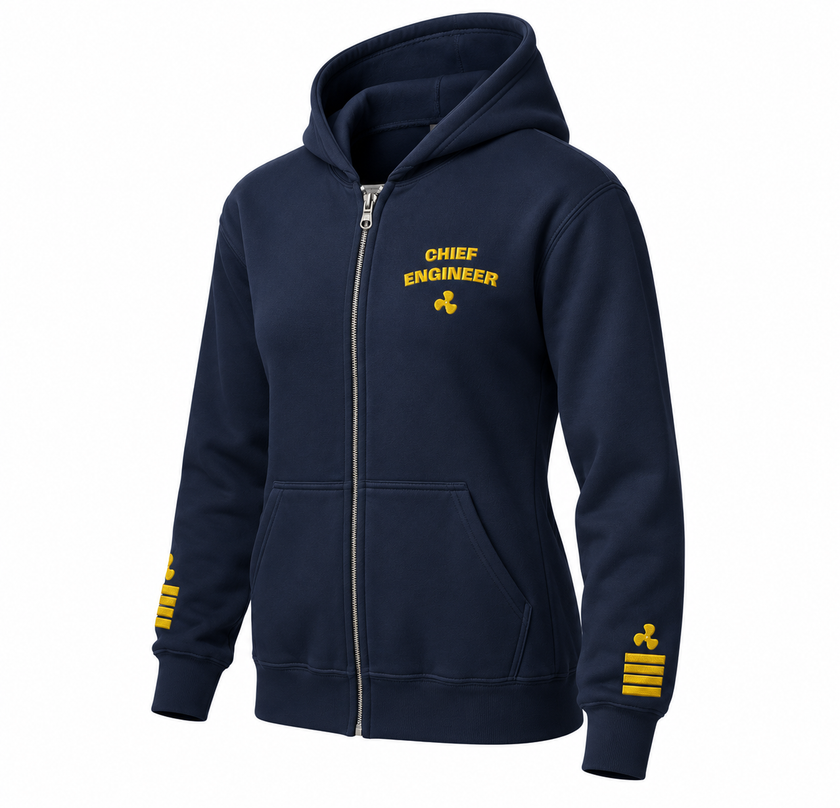 Chief Engineer Uniform Zip Hoodie – Epaulettes & Rank Embroidery