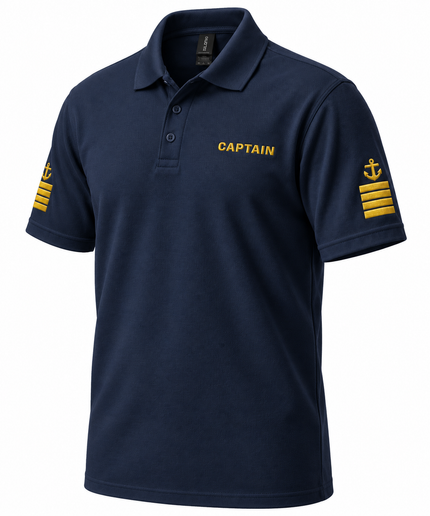 Polo de uniforme de capitán de superyate con bordado.