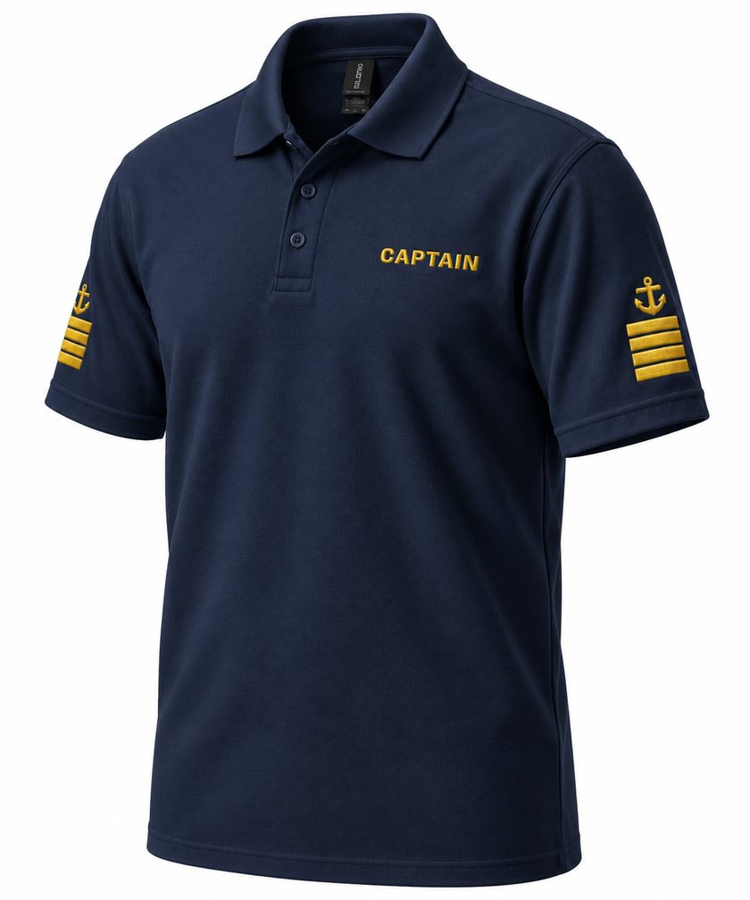 Polo de uniforme de capitán de superyate con bordado.
