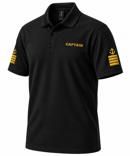 Polo de uniforme de capitán de superyate con bordado.