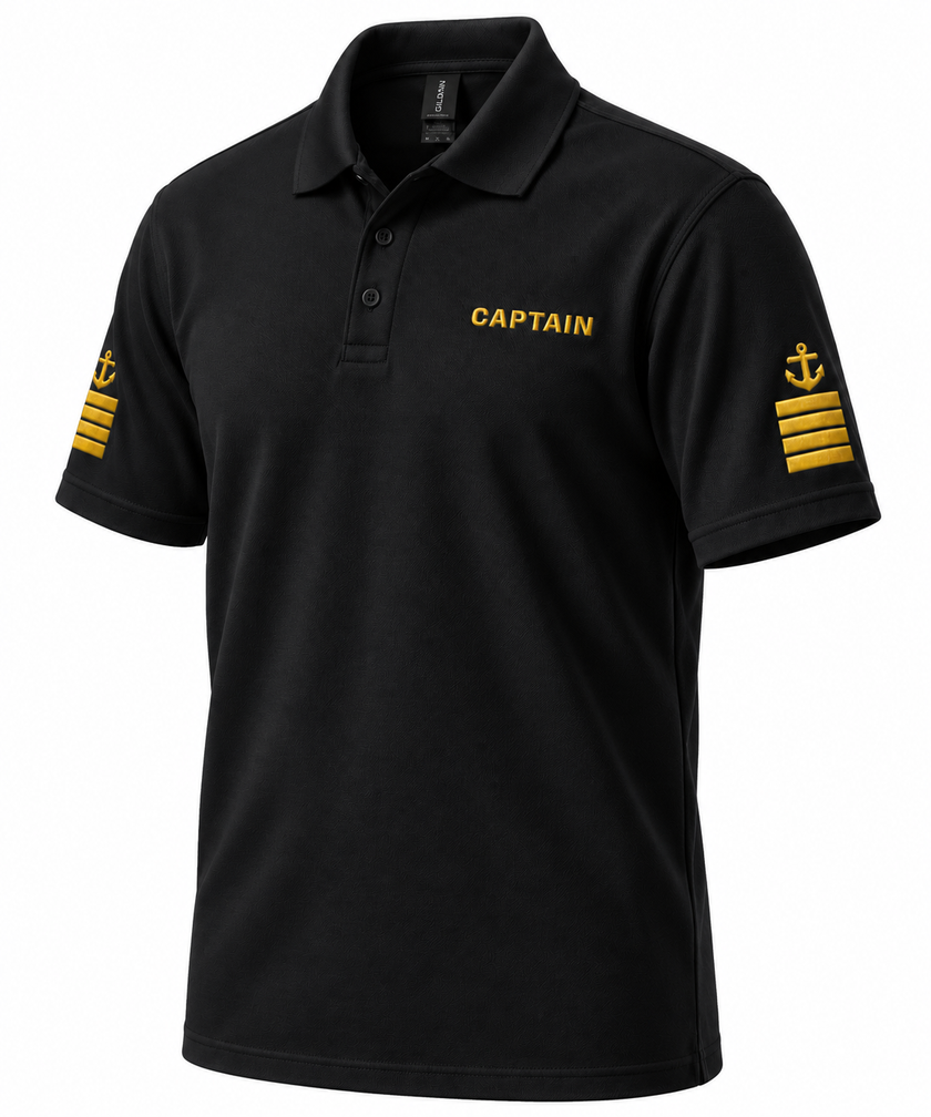 Polo de uniforme de capitán de superyate con bordado.