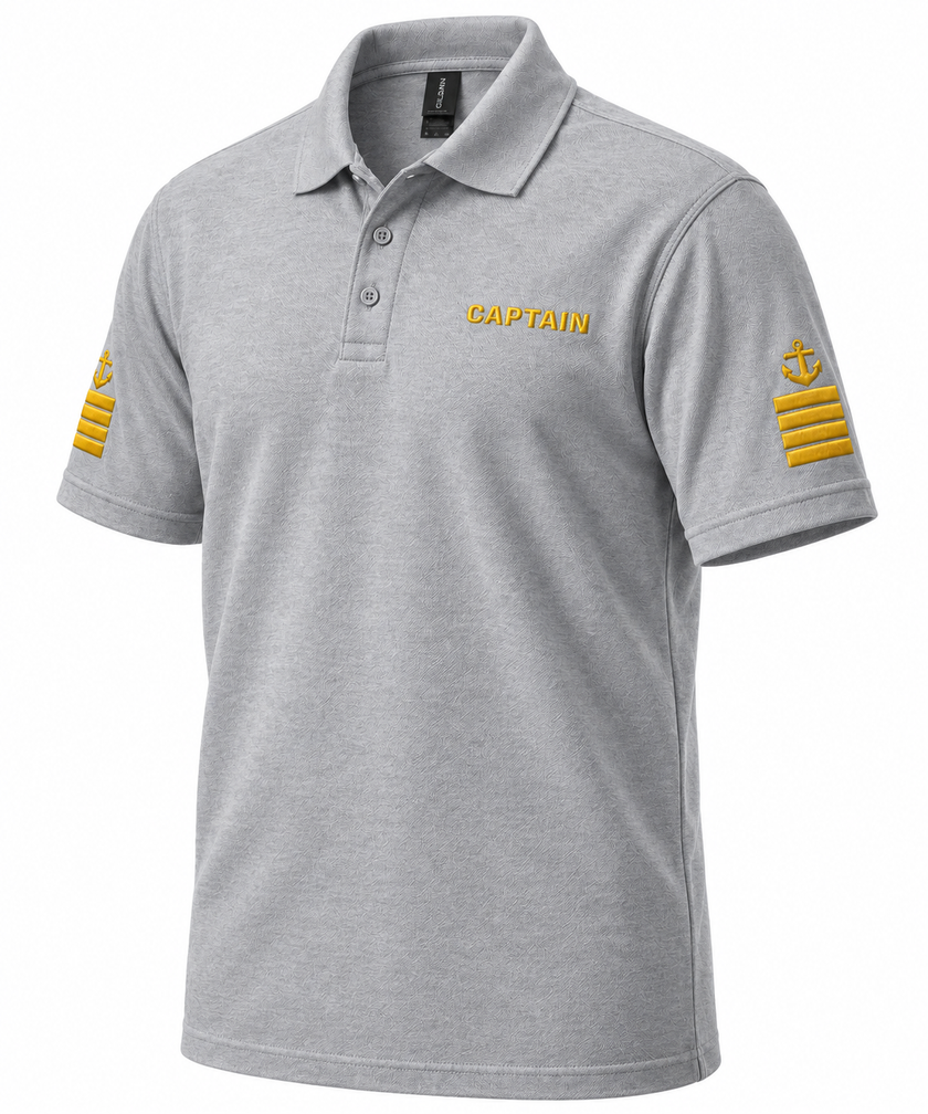 Polo de uniforme de capitán de superyate con bordado.