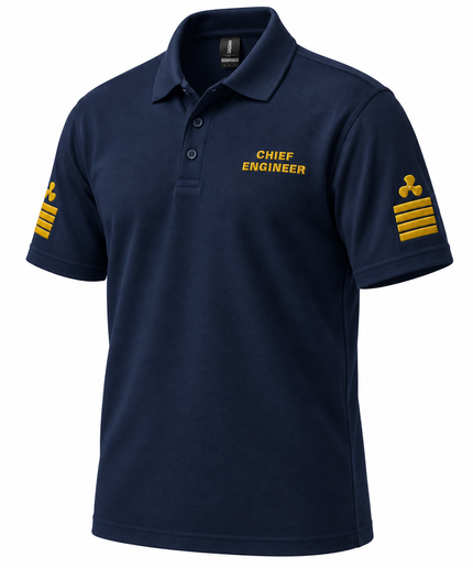 Polo de uniforme de ingeniero jefe de superyate con bordado.
