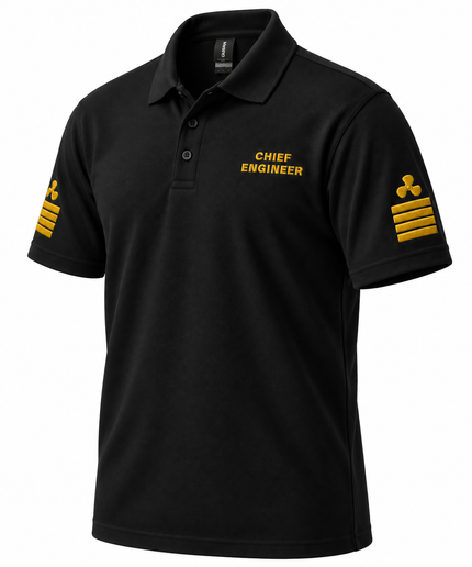 Polo de uniforme de ingeniero jefe de superyate con bordado.