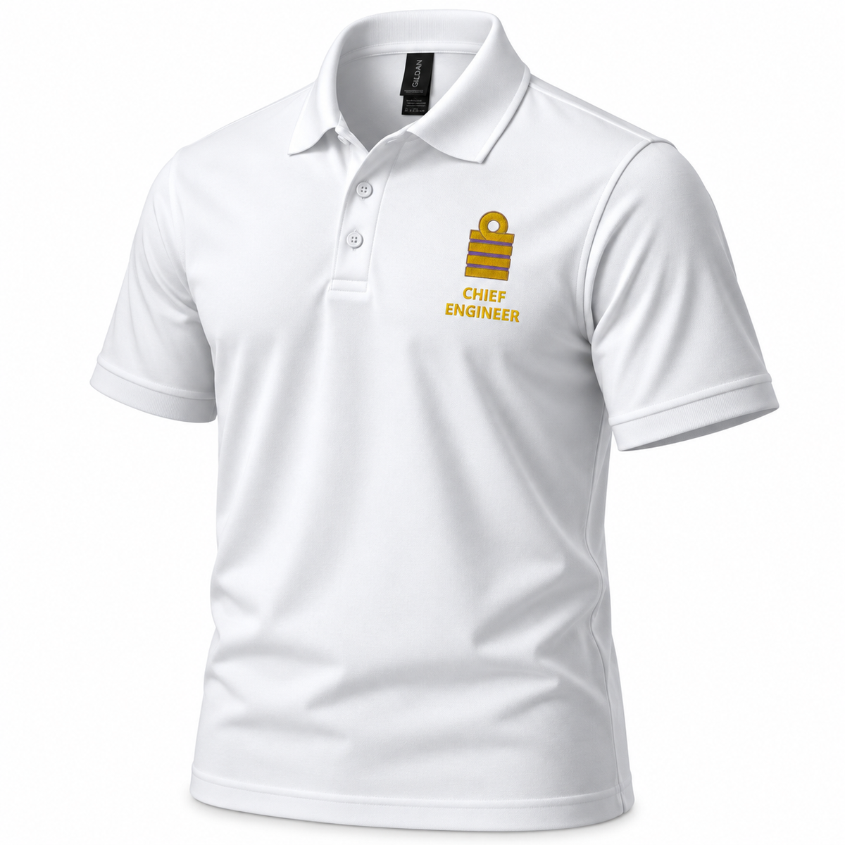 Polo de uniforme de ingeniero jefe con bordado en el pecho izquierdo.