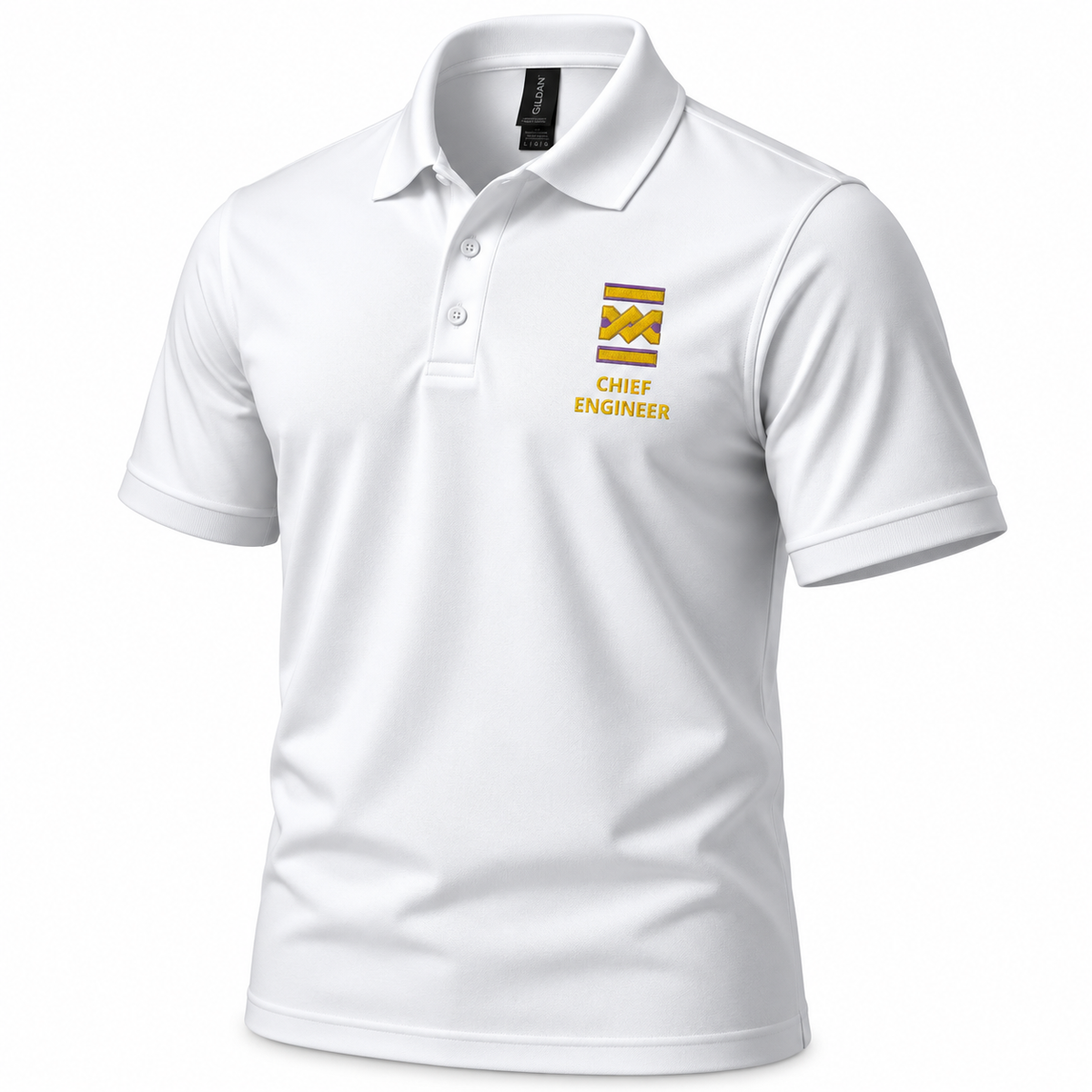 Polo de uniforme de ingeniero jefe con bordado en el pecho izquierdo.