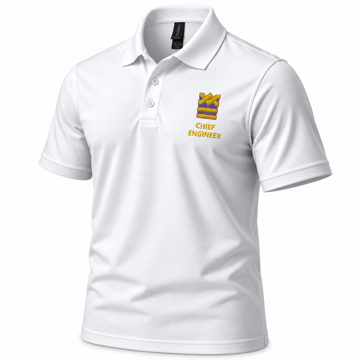 Polo de uniforme de ingeniero jefe con bordado en el pecho izquierdo.