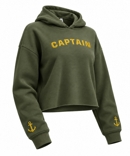 Sudadera corta con capucha bordada elegante para mujer