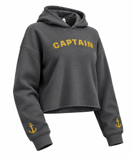 Sudadera corta con capucha bordada elegante para mujer