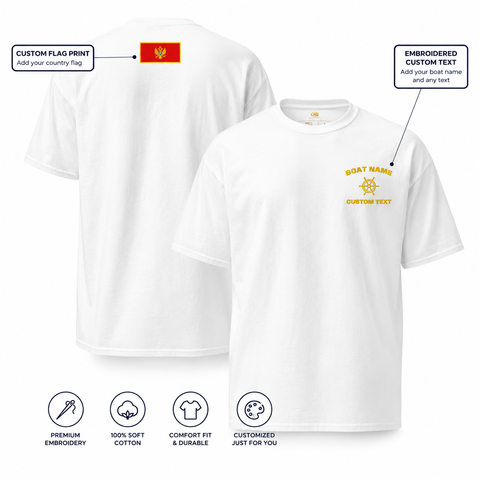Personalized Boat Name T-Shirt with Custom Country Flag – Nautical Crew Shirt