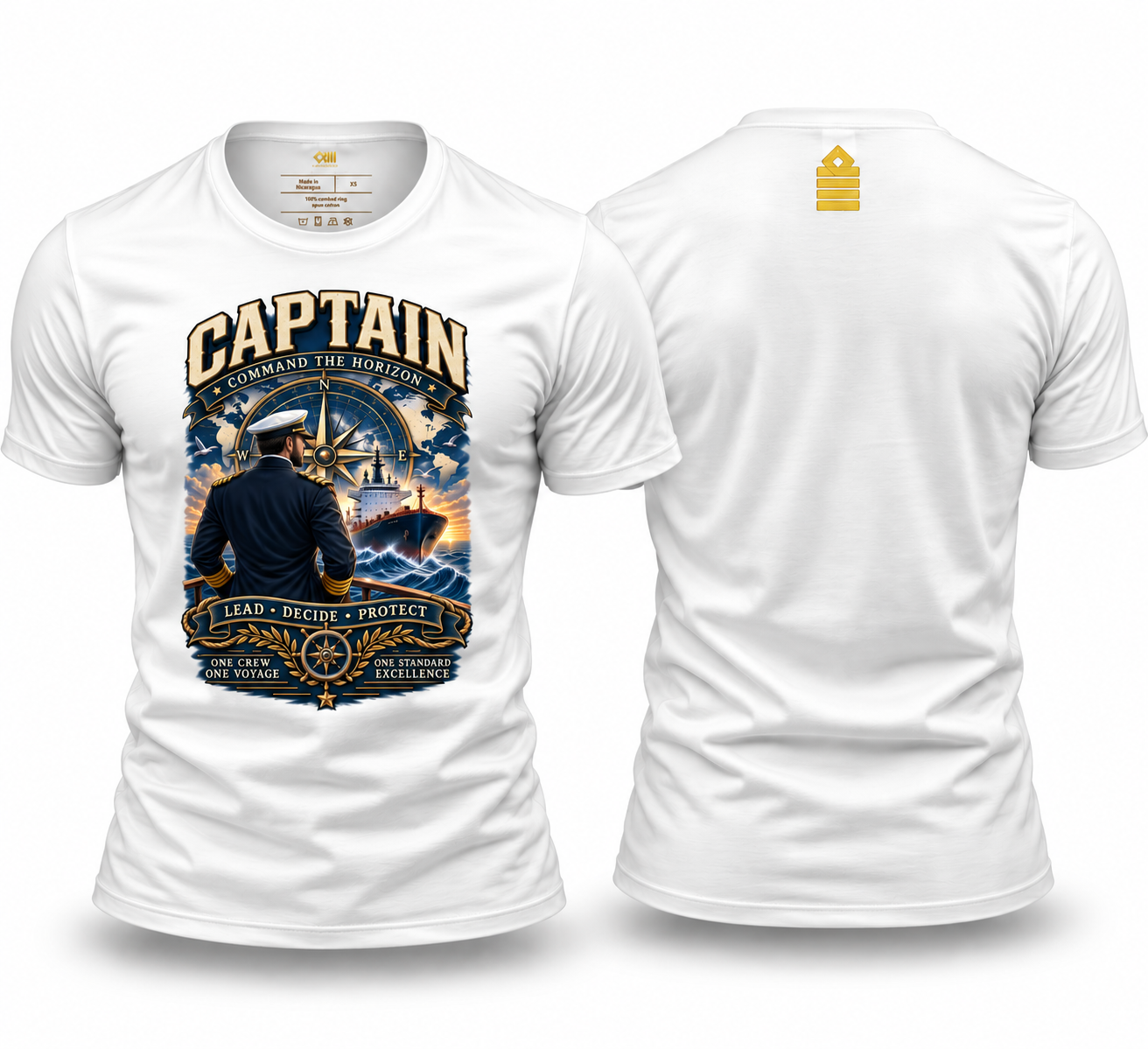 Captain T-Shirt – Command the Horizon | Merchant Navy Seafarer Shirt