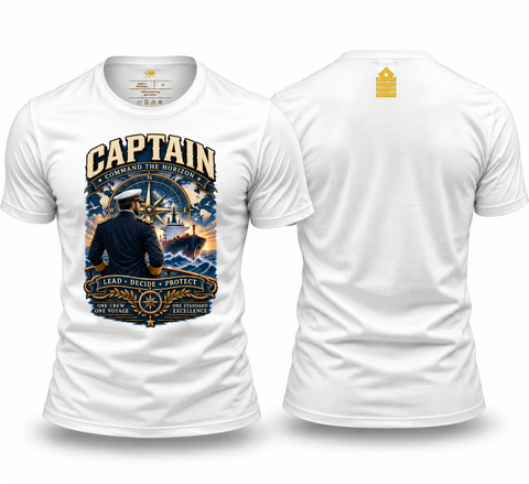 Captain T-Shirt – Command the Horizon | Merchant Navy Seafarer Shirt