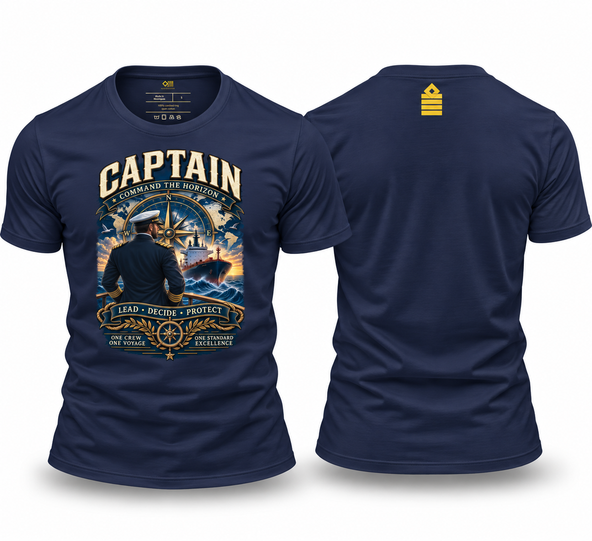 Captain T-Shirt – Command the Horizon | Merchant Navy Seafarer Shirt