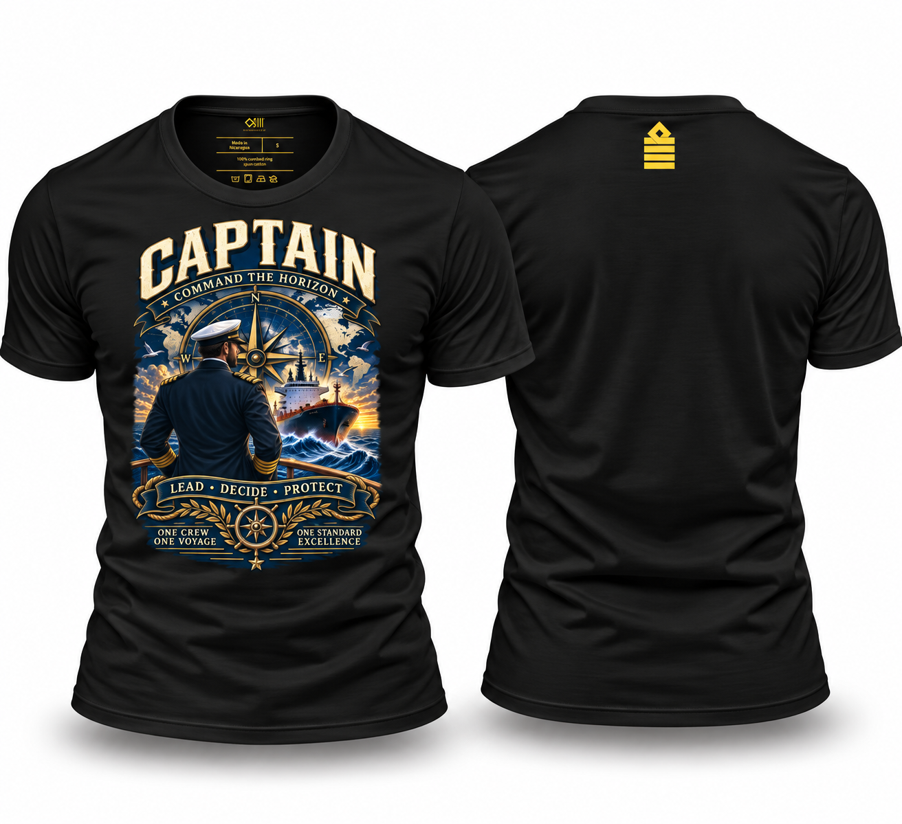 Captain T-Shirt – Command the Horizon | Merchant Navy Seafarer Shirt