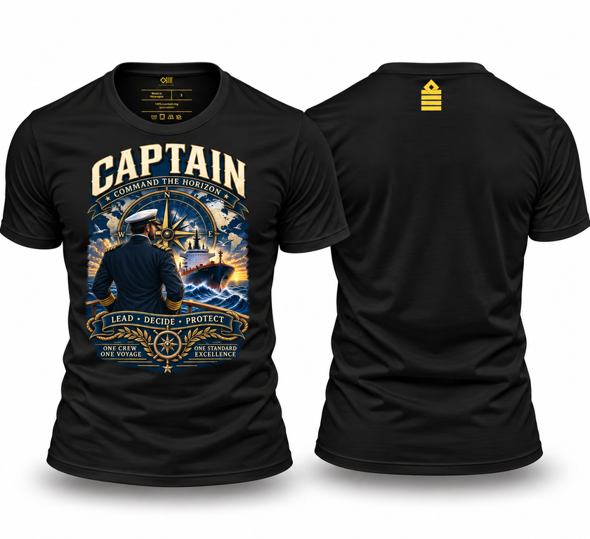 Captain T-Shirt – Command the Horizon | Merchant Navy Seafarer Shirt