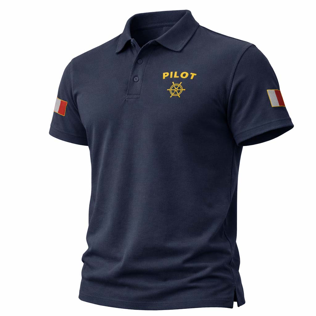 Maritime Pilot Polo Shirt with Rank Embroidery