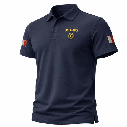 Maritime Pilot Polo Shirt with Rank Embroidery