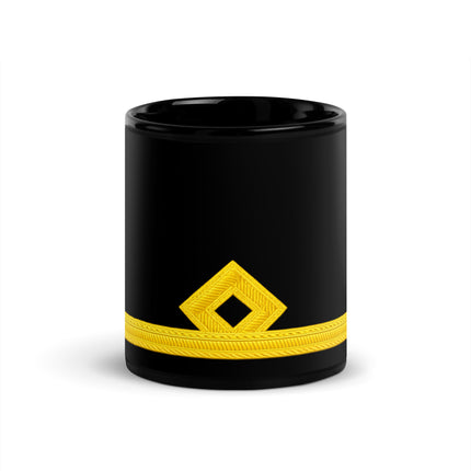 Third Officer ceramic cup with epaulette design and glossy black finish