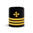 Merchant navy mug with propeller and three stripes design in glossy black