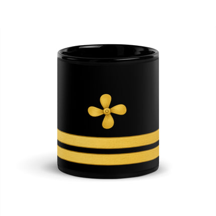Merchant navy mug with propeller and two stripes design in glossy black
