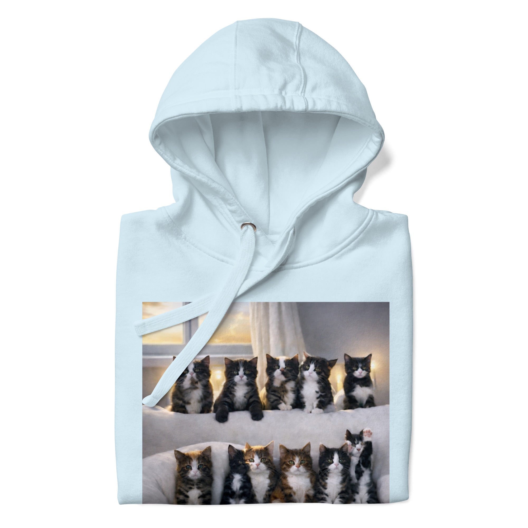 Unisex hoodie with cat print and hidden message on the front