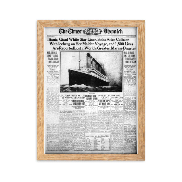 RMS Titanic Vintage Newspaper Framed Poster. Size 30x40 cm