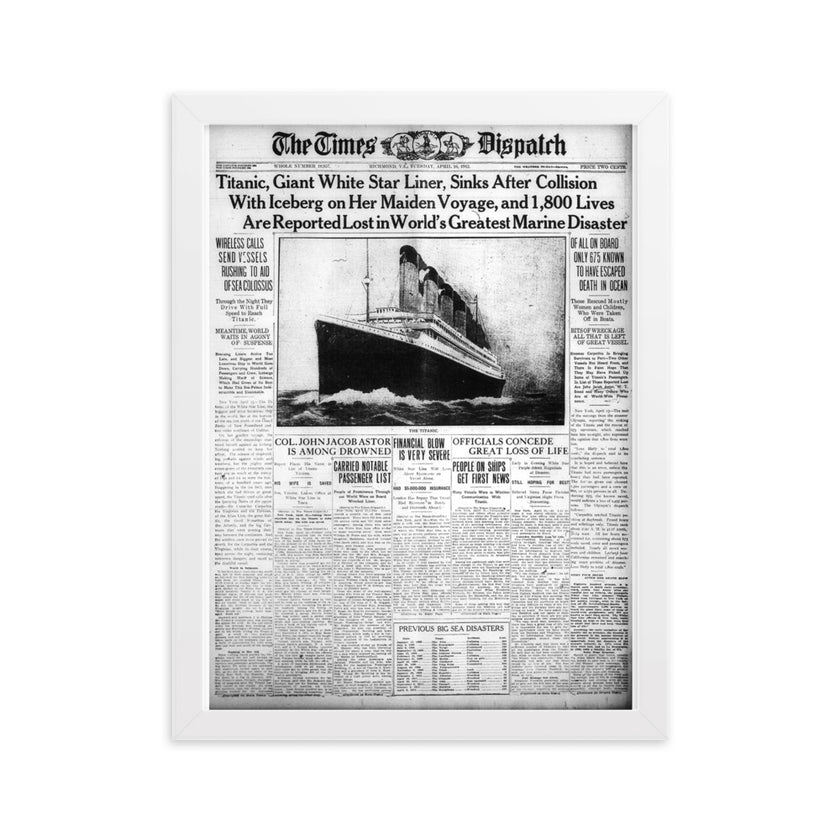 RMS Titanic Vintage Newspaper Framed Poster. Size 30x40 cm - IamSEAWOLF shop