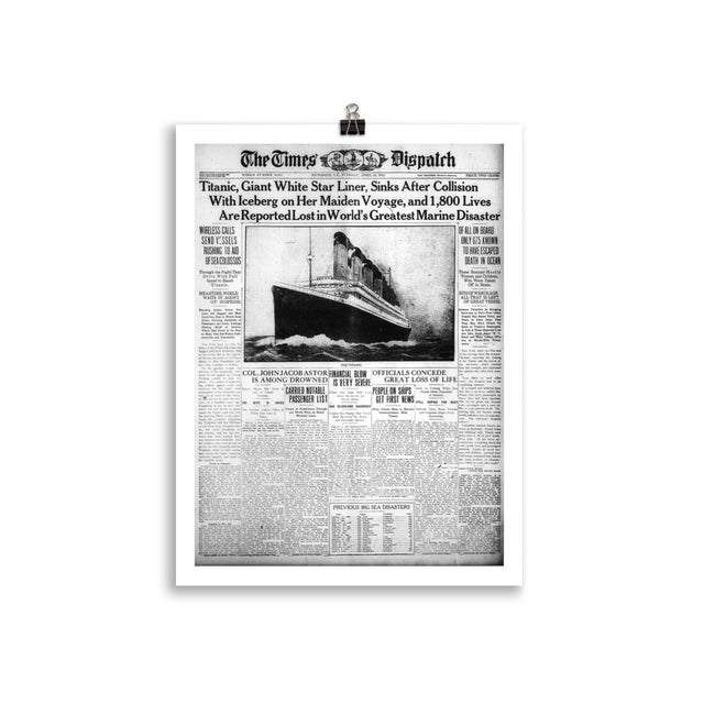 RMS Titanic Vintage Newspaper Poster. Size 30x40 cm