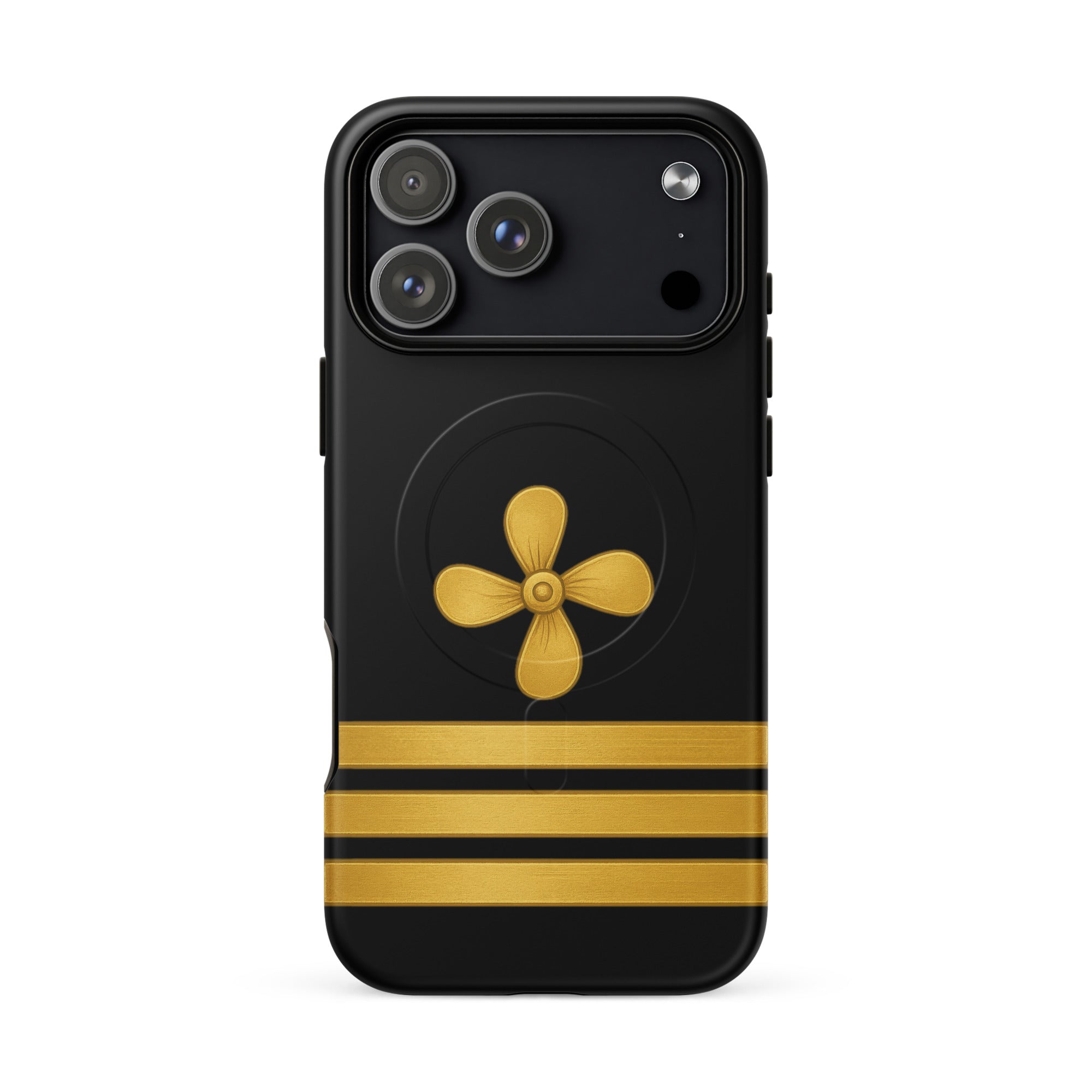 iPhone case with propeller and three stripes design and dual-layer protection
