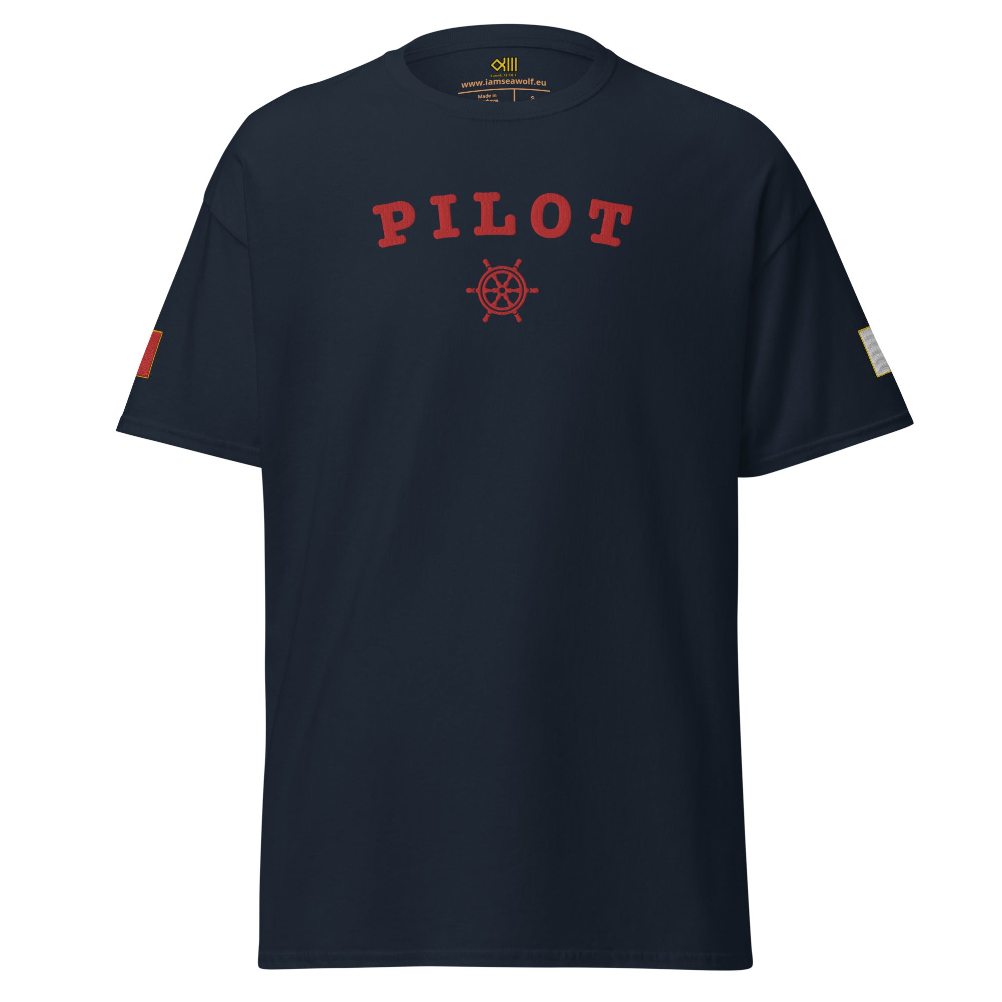 T-shirt with large centre and sleeves embroidery PILOT