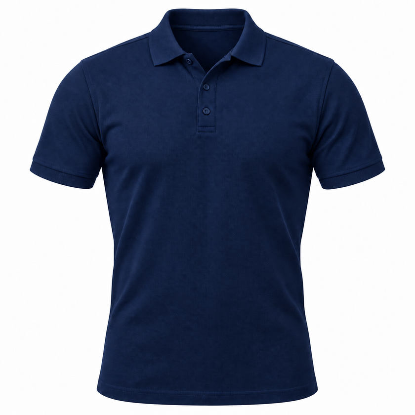 Navy Gildan 64800 polo shirt, blank front view for the merchant navy uniform builder